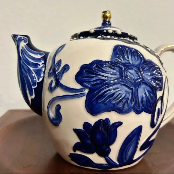 Heather Goldminc Blue Sky Clayworks Blue and White Teapot - Picture 2 of 10